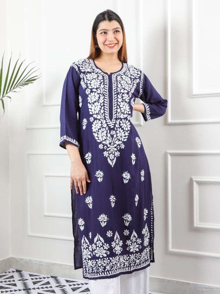 Raabta Navy Blue Premium Modal Fancy Hand Work Chikankari Kurti