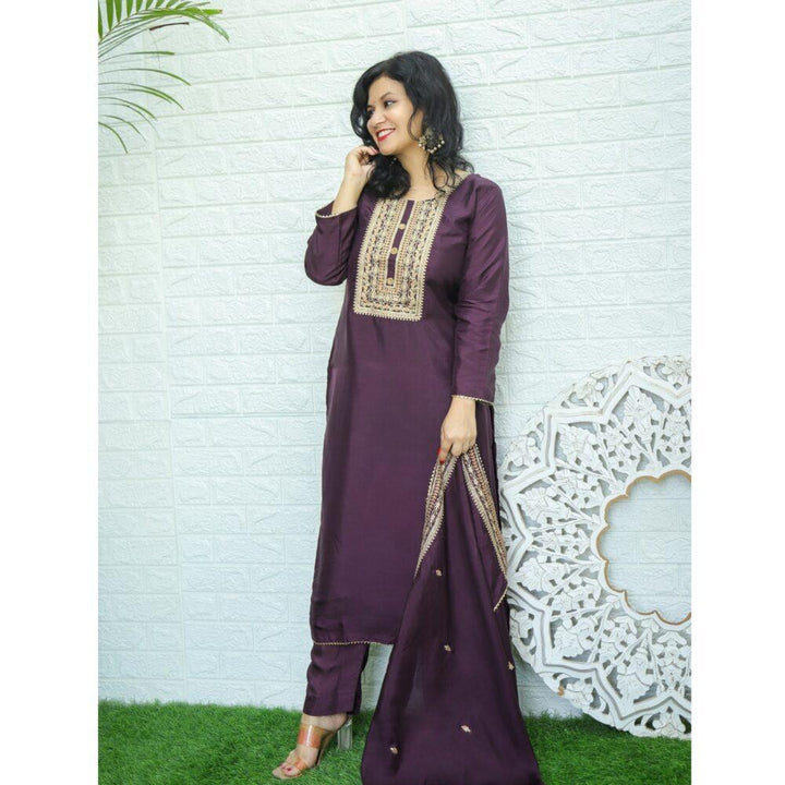 Raisin Purple Dola Silk 3 Piece Set