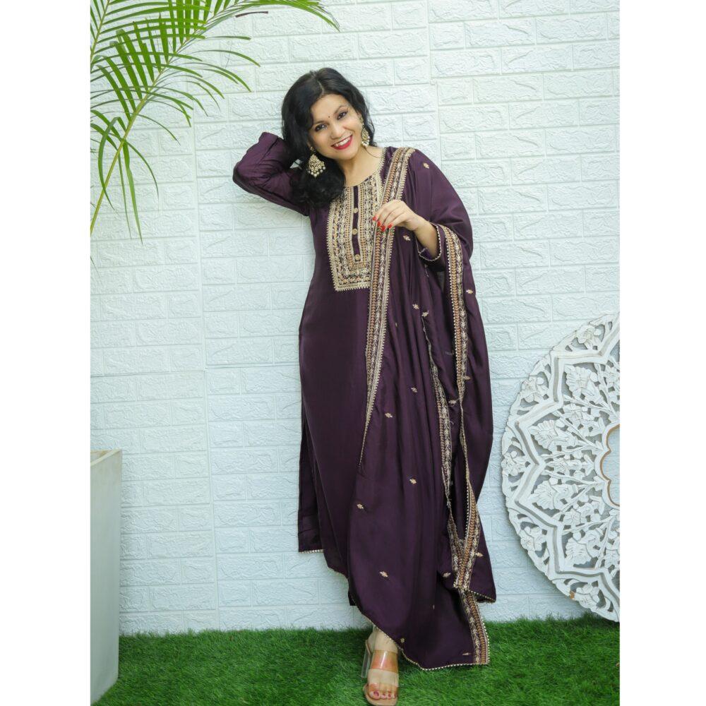 Raisin Purple Dola Silk 3 Piece Set