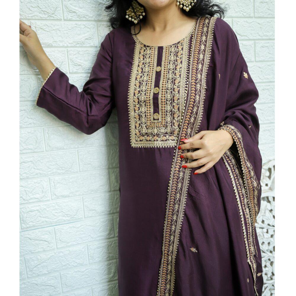 Raisin Purple Dola Silk 3 Piece Set