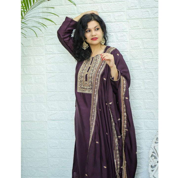 Raisin Purple Dola Silk 3 Piece Set