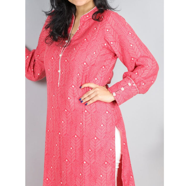 Pretty Pink Semi Pashmina Printed kurti