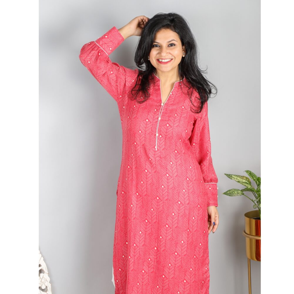 Pretty Pink Semi Pashmina Printed kurti