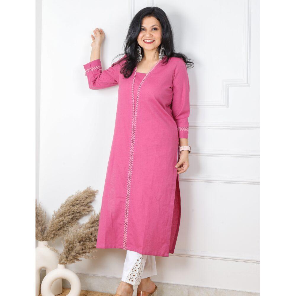 Mulberry Straight Fit Kurti with white Bottom 2 piece Set