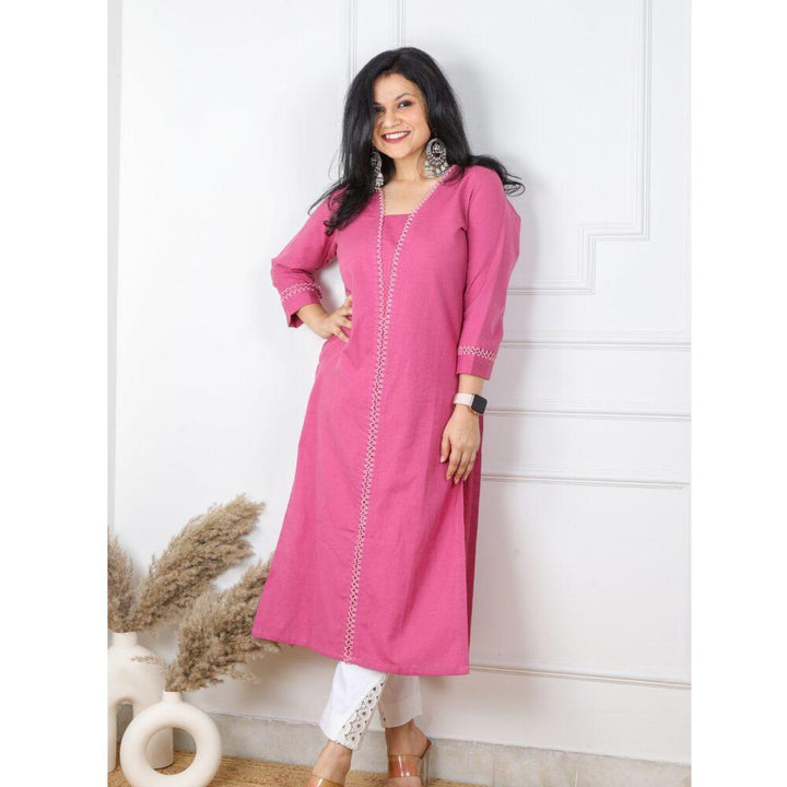 Mulberry Straight Fit Kurti with white Bottom 2 piece Set