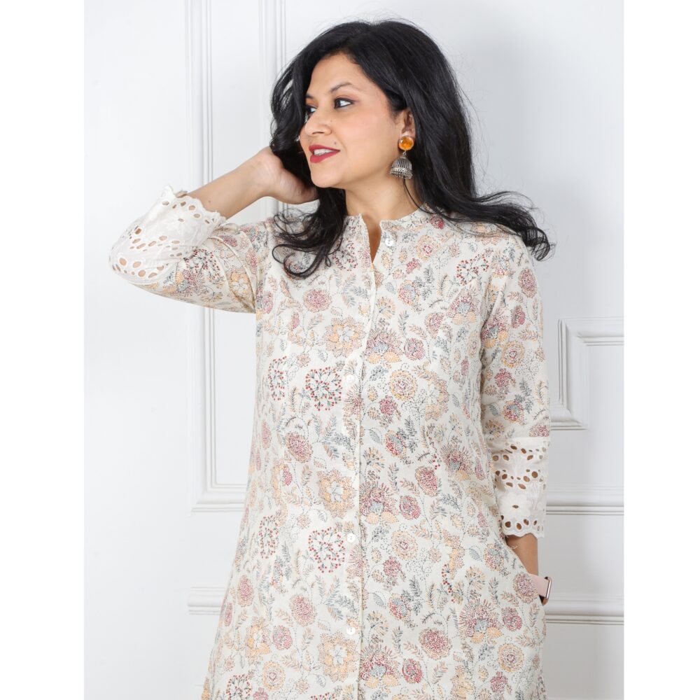 Off white Kantha Inspired Printed Kurti