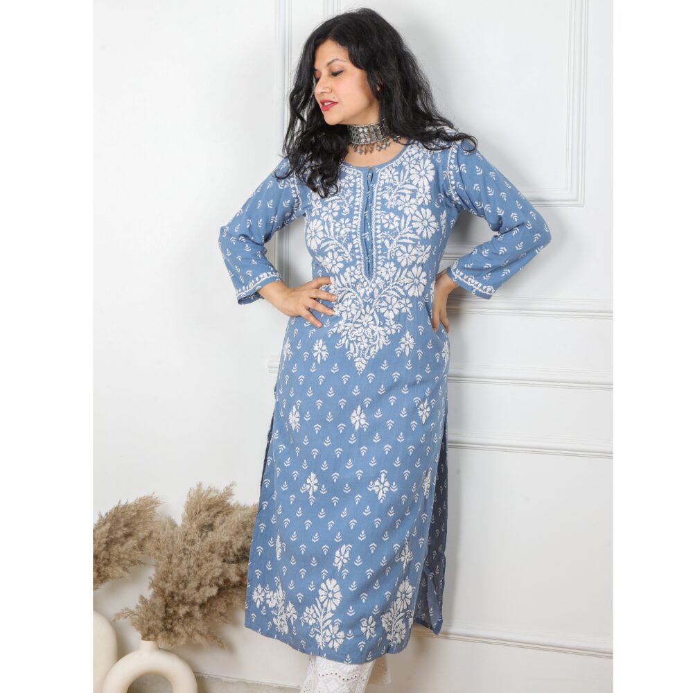 Charcoal Grey Modal Chikankari Kurti