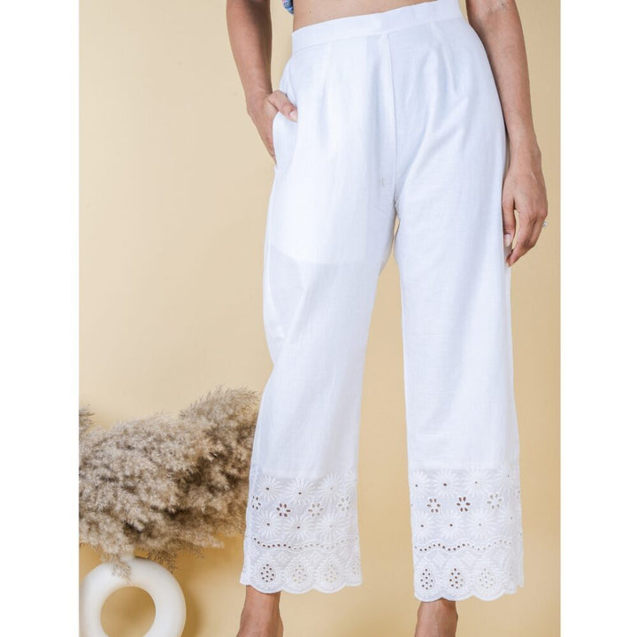 Pearl White Schiffli Hem Trouser