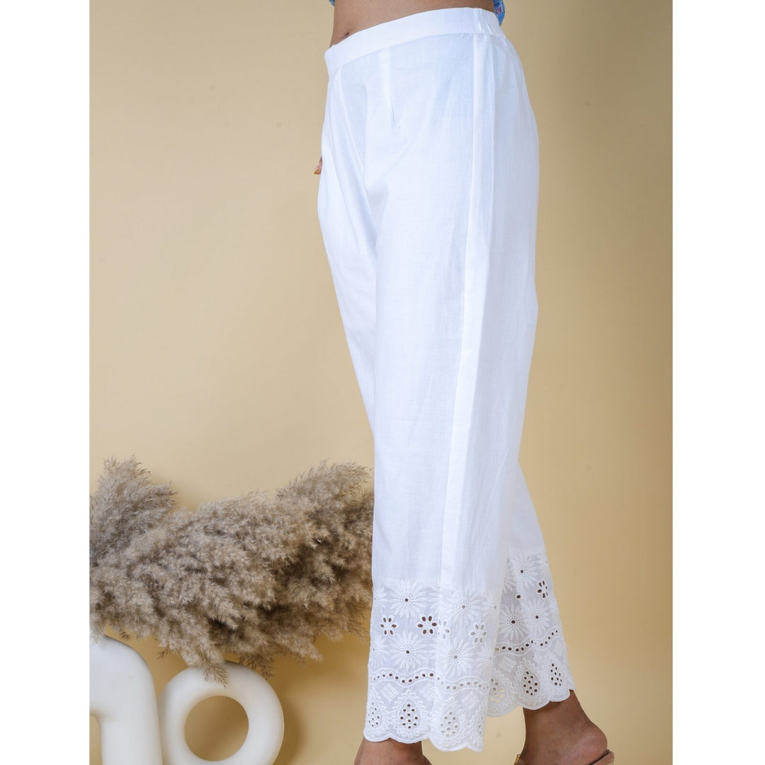 Pearl White Schiffli Hem Trouser