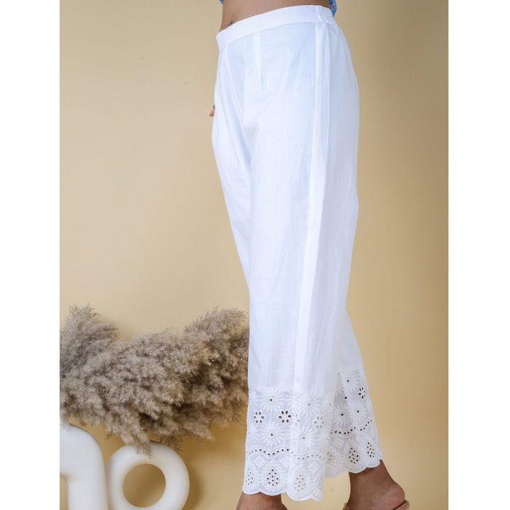 Pearl White Schiffli Hem Trouser