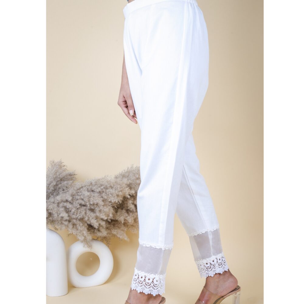 White trouser with Organza and Lace detailing
