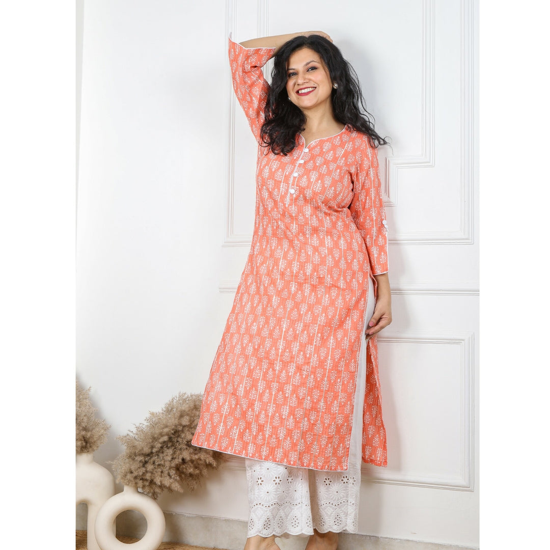 Melon Peach Cotton Pintuck with Gota Highlight Kurti