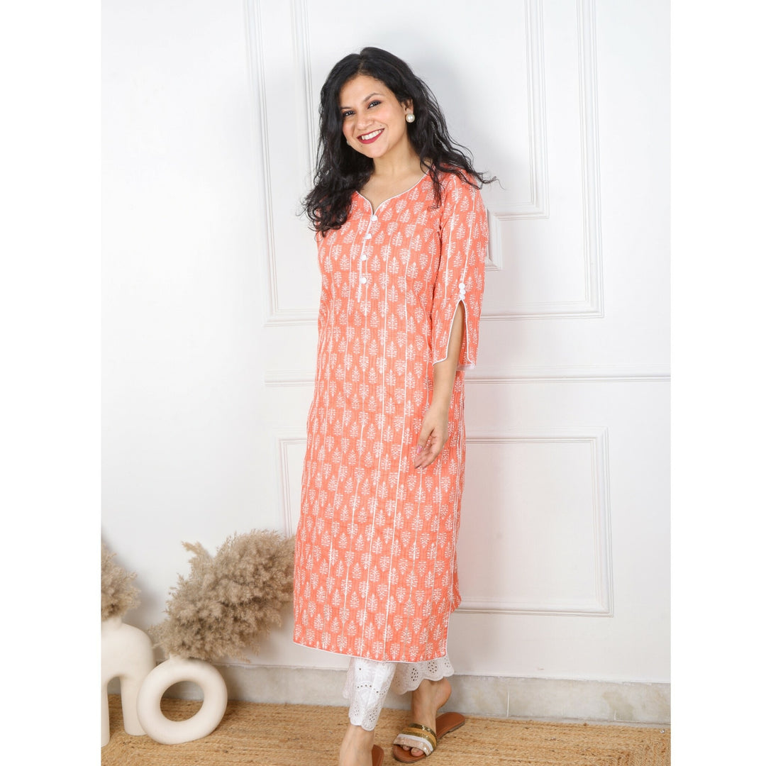 Melon Peach Cotton Pintuck with Gota Highlight Kurti