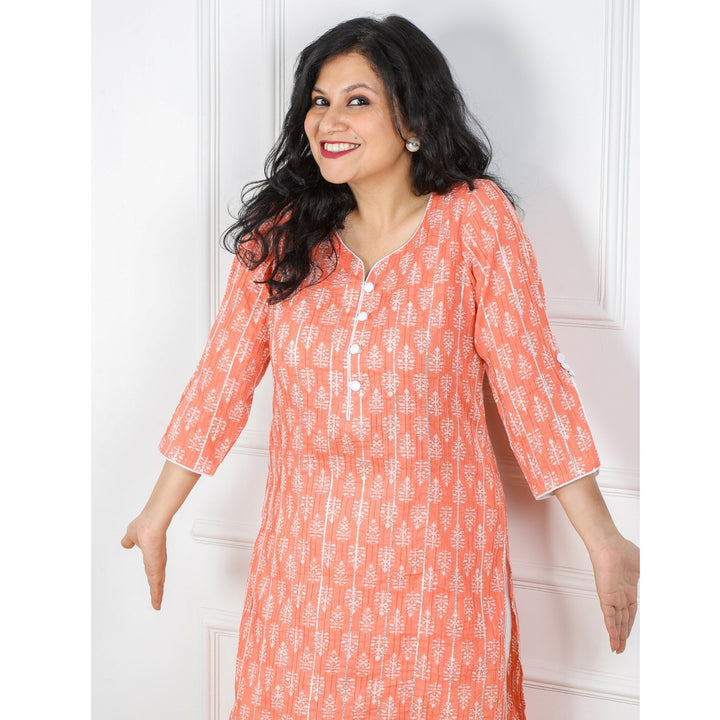 Melon Peach Cotton Pintuck with Gota Highlight Kurti