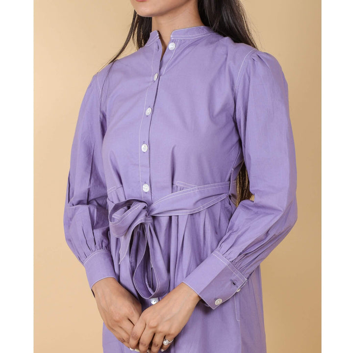 Grape Purple Plain Dress with Belt