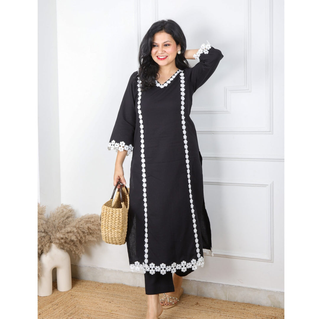 Black Cotton Flex with Lace Kurti