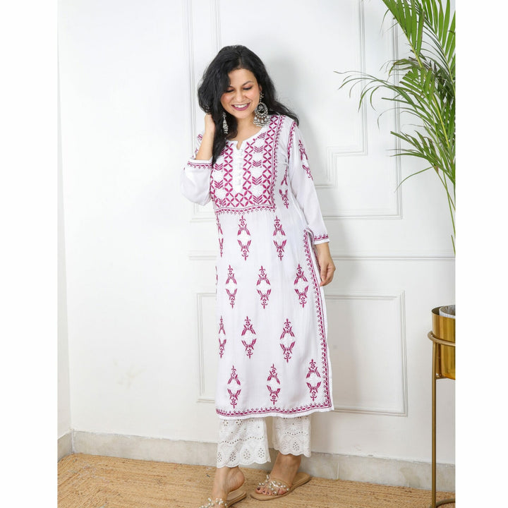 Purple and White Modal Chikankari Kurti