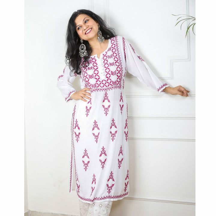 Purple and White Modal Chikankari Kurti