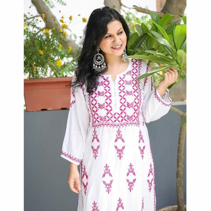 Purple and White Modal Chikankari Kurti