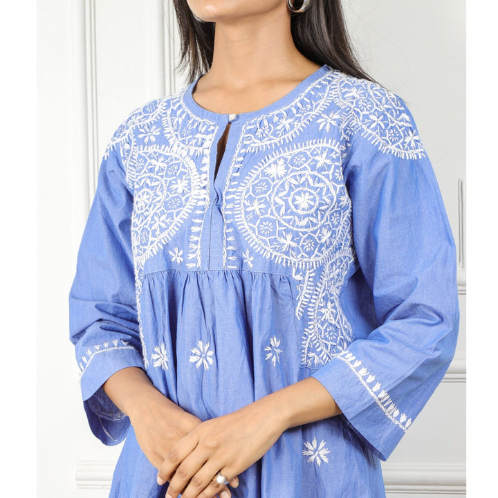 Electric Indigo Chikankari Short Kurti