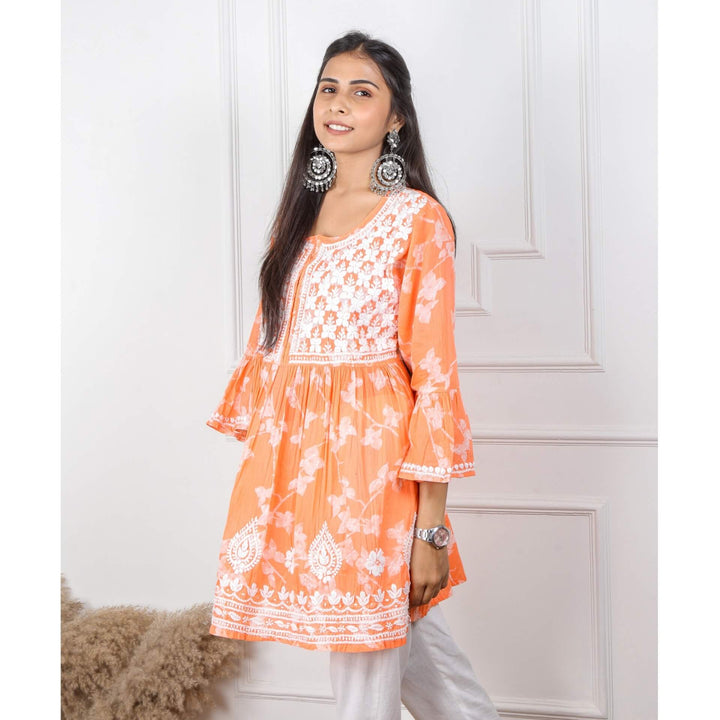 Tangerine Orange Chikankari Work Short Kurti