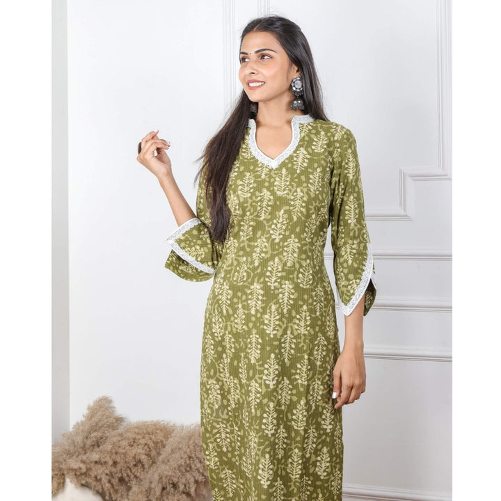 Heena Green Dabu Work Kantha Cotton Kurti