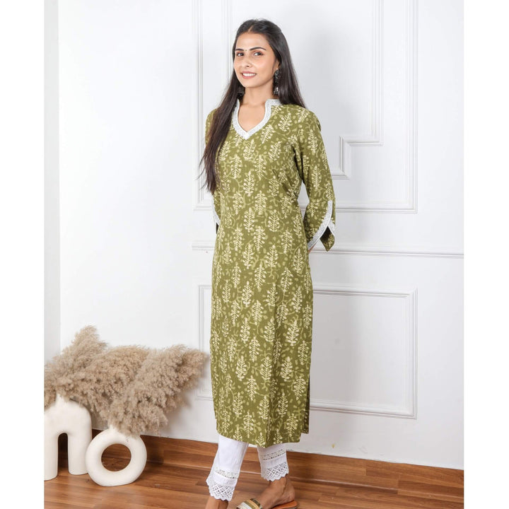 Heena Green Dabu Work Kantha Cotton Kurti