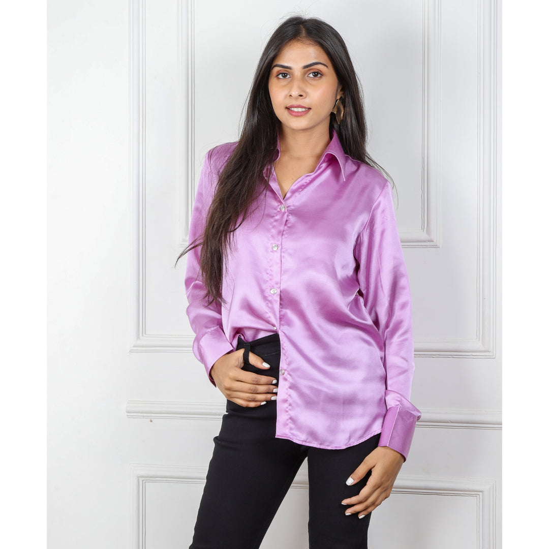 Lilac Soft Satin Button Down Shirt