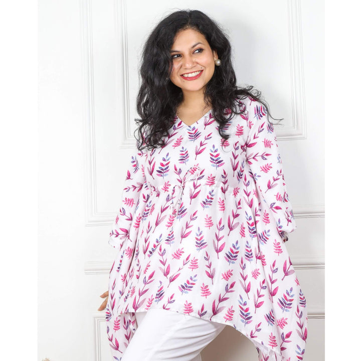 Ivory White Floral Printed Muslin Kaftan