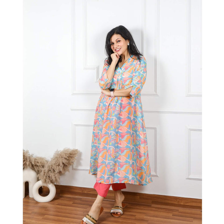 Zeenat Colorful Modern Abstract Printed Pure Muslin Kurti