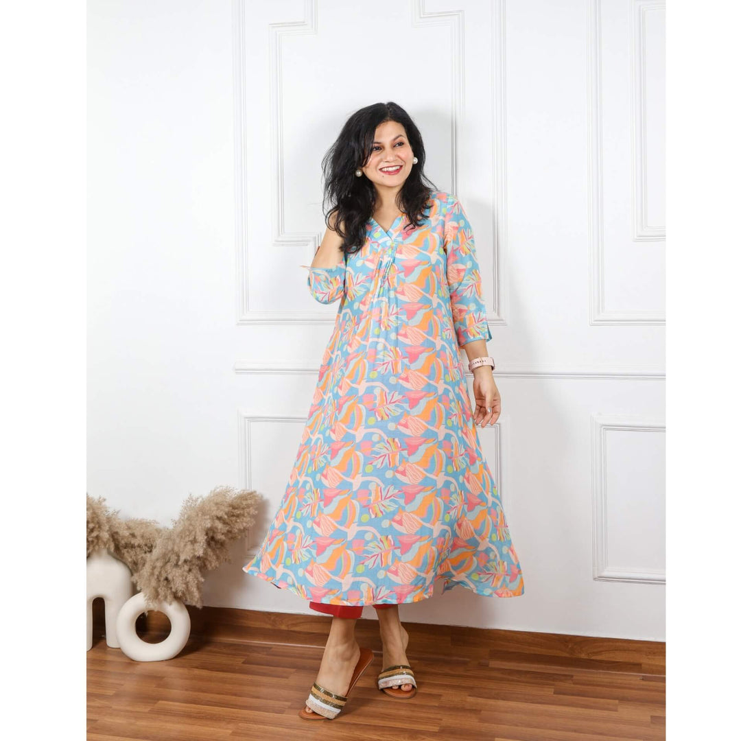 Zeenat Colorful Modern Abstract Printed Pure Muslin Kurti