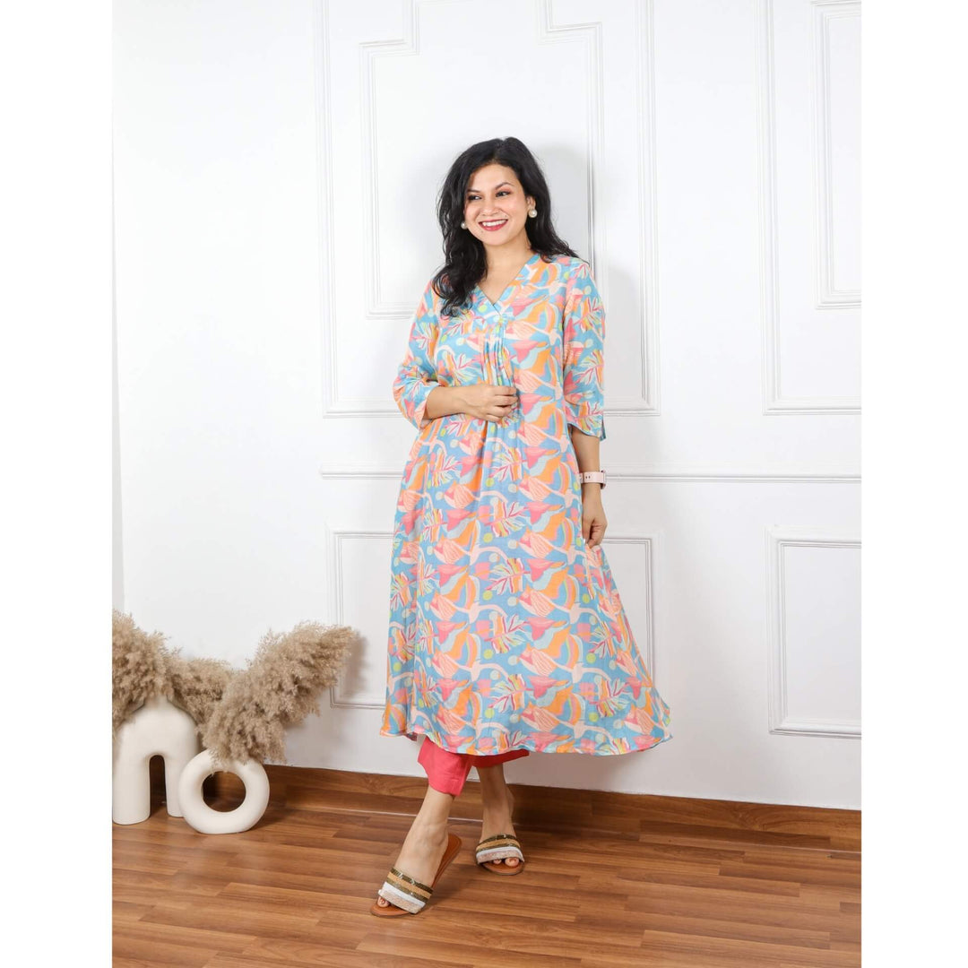 Zeenat Colorful Modern Abstract Printed Pure Muslin Kurti