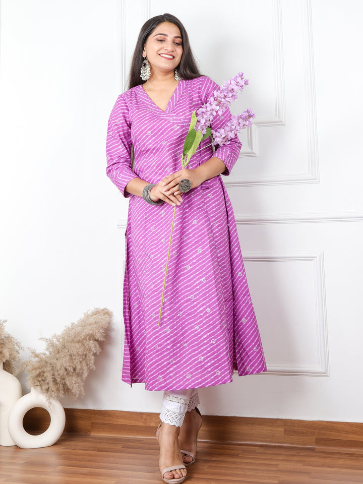 Rooh Orchid Purple Leheriya Angrakha Cotton Kurti