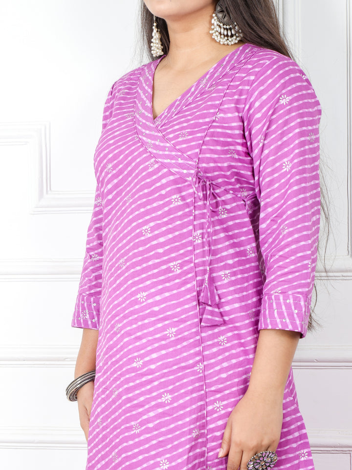 Rooh Orchid Purple Leheriya Angrakha Cotton Kurti