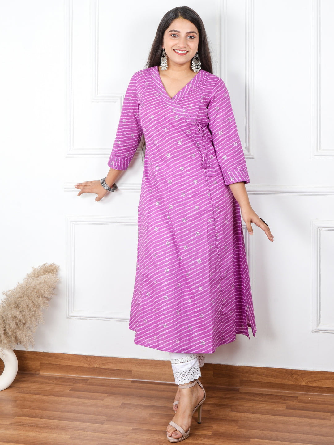 Rooh Orchid Purple Leheriya Angrakha Cotton Kurti