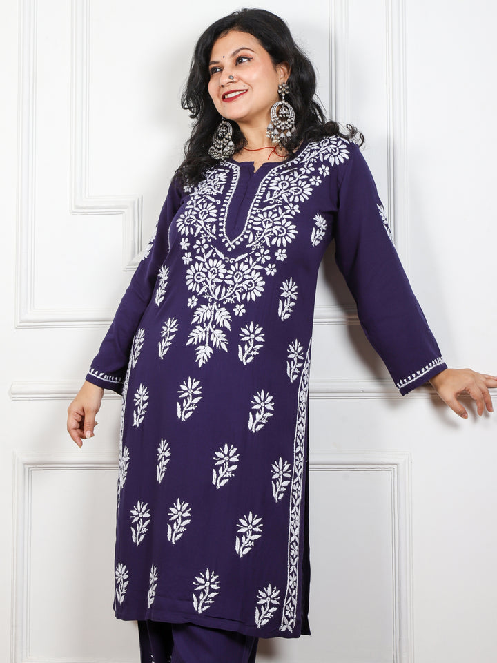 Iqraar Dark Space Blue Rayon Chikankari 2 Piece Set