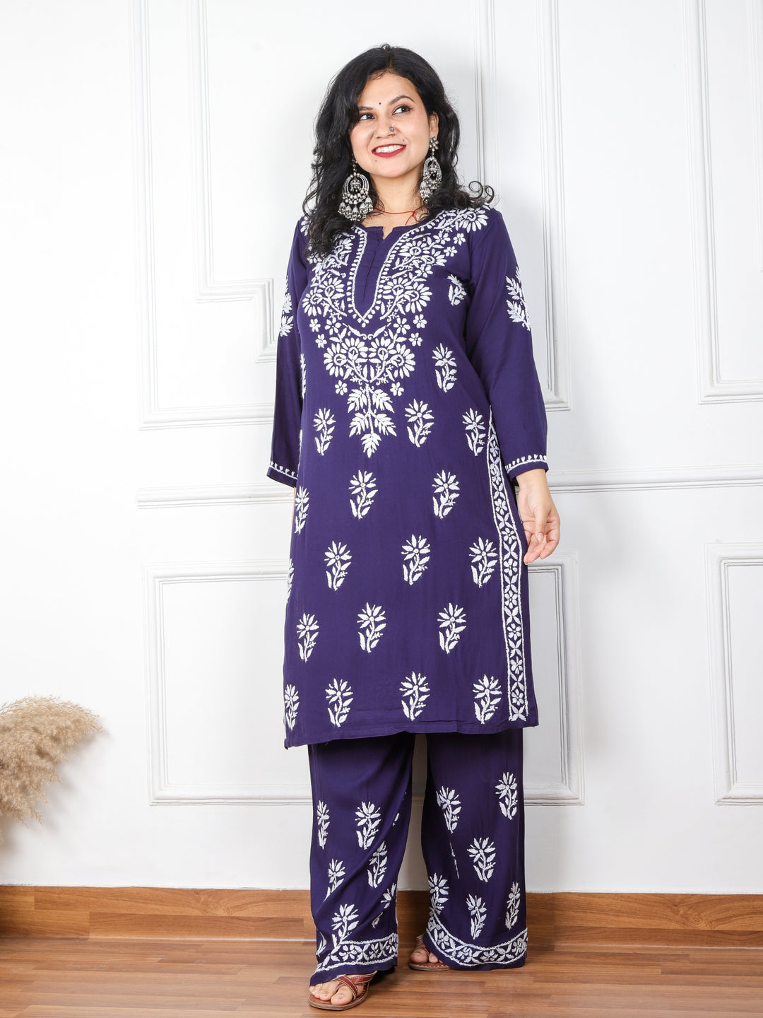 Iqraar Dark Space Blue Rayon Chikankari 2 Piece Set