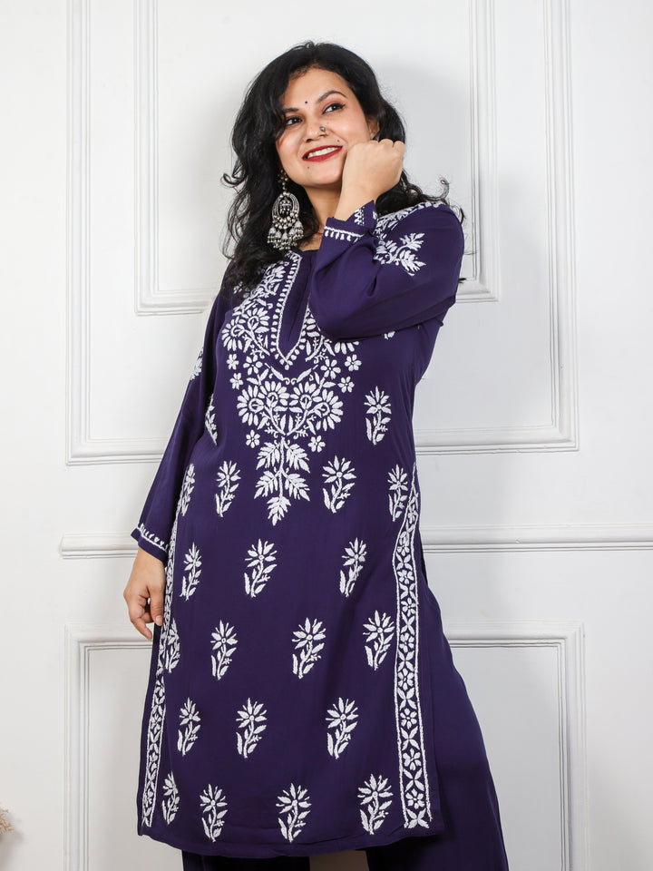 Iqraar Dark Space Blue Rayon Chikankari 2 Piece Set