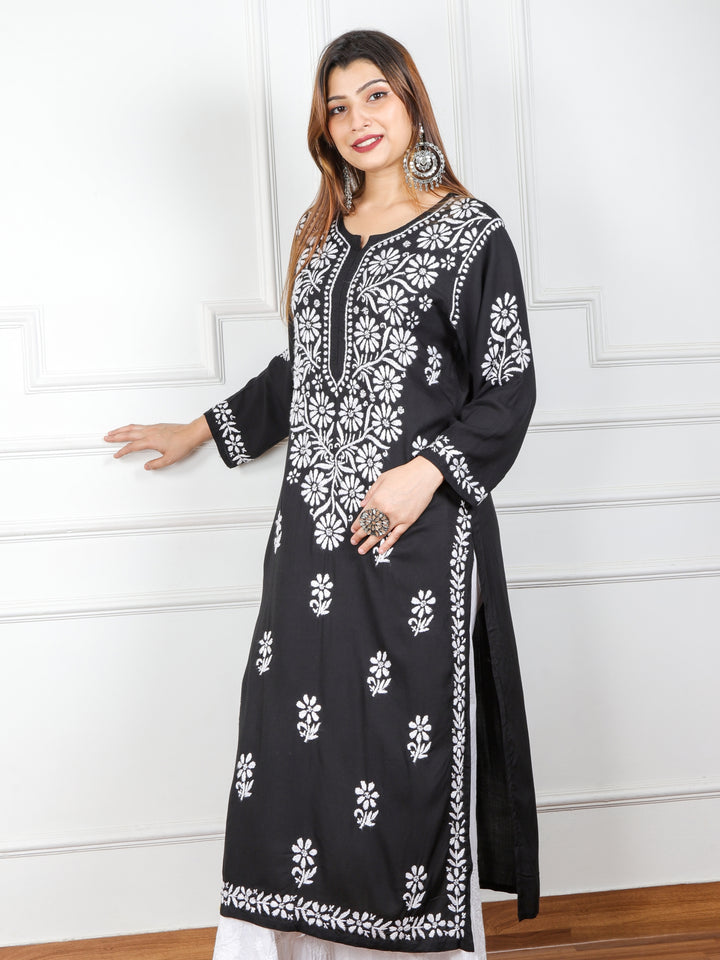 Iqraar Black Chikankari Cotton Rayon Kurti