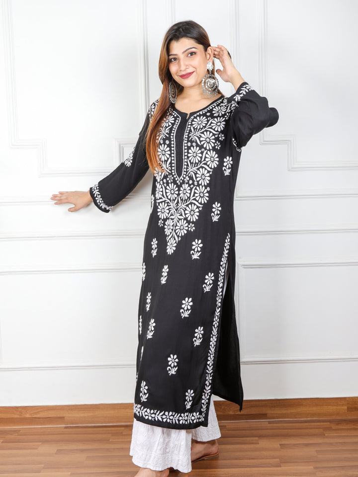 Iqraar Black Chikankari Cotton Rayon Kurti