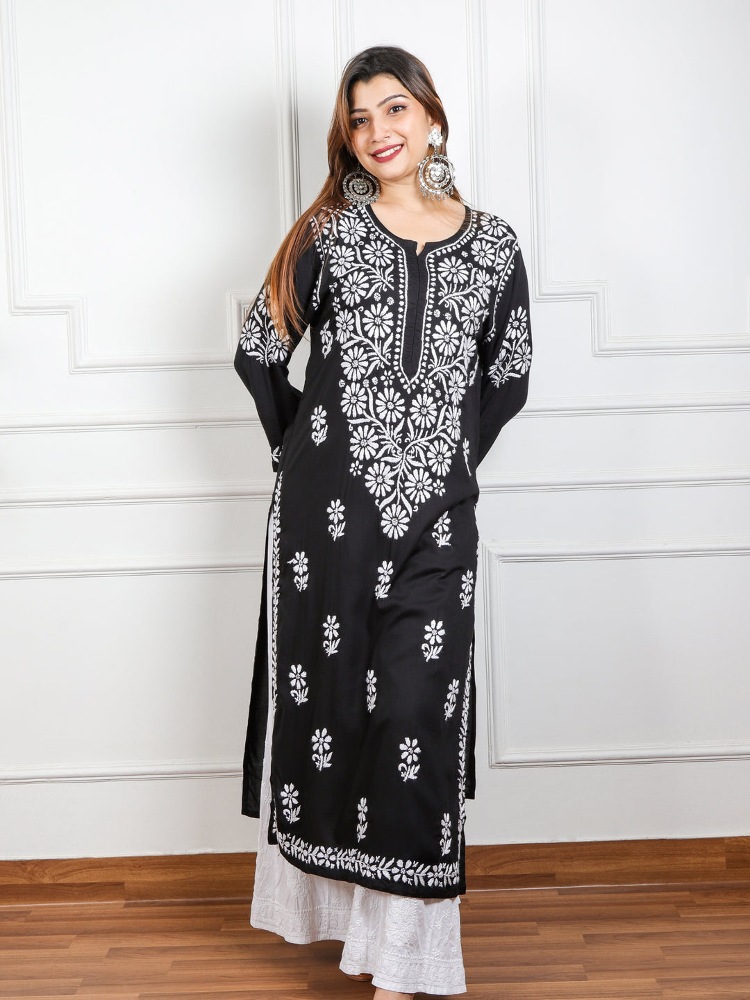 Iqraar Black Chikankari Cotton Rayon Kurti