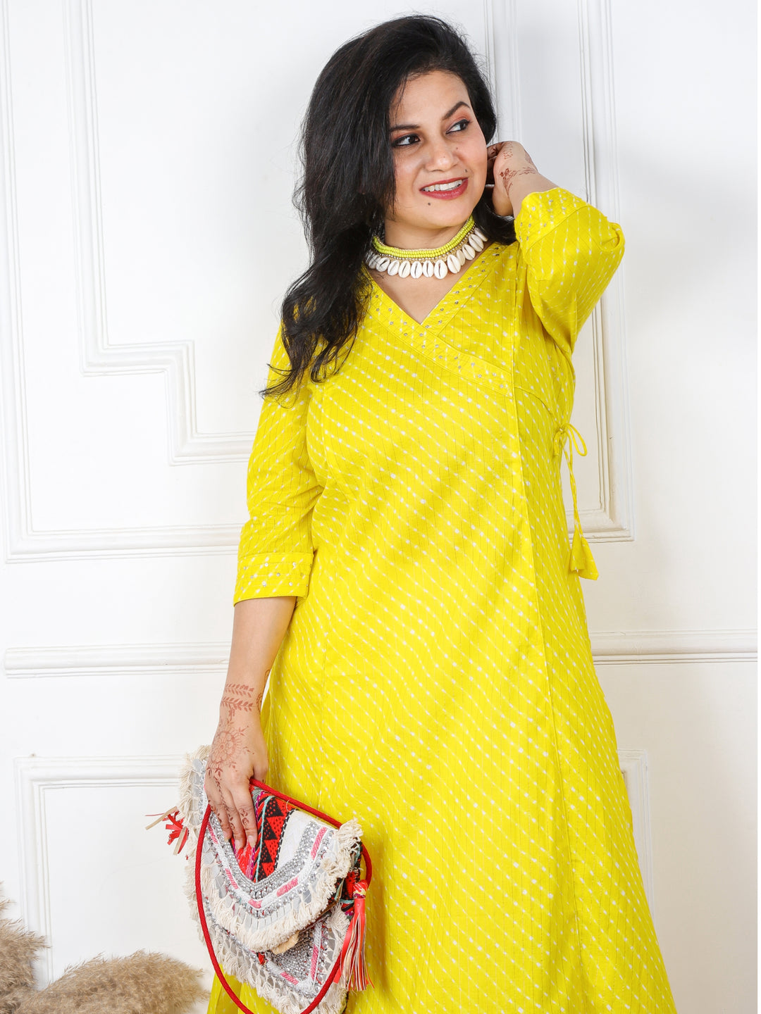 Zaalima Rooh Bright Yellow Leheriya Angrakha Cotton Kurti