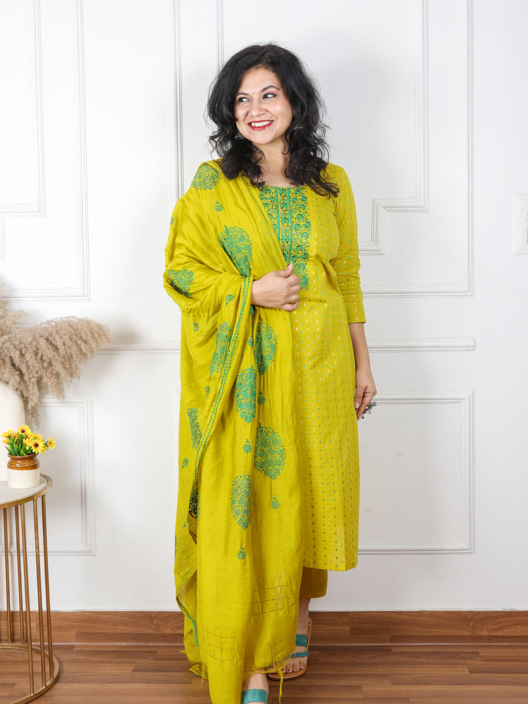 Shabaab Corn Yellow Thread Work Neck Cotton Dobby Suit 3 Piece Set