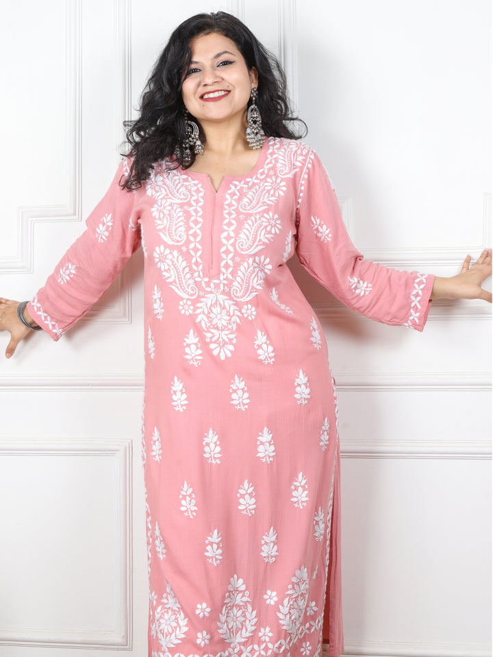 Kalakaar Rouge Pink Chikankari Work Modal Kurti