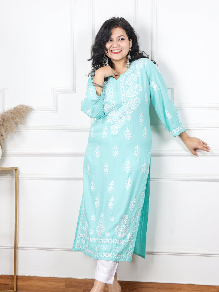 Kalakaar Ocean Blue Chikankari Work Modal Kurti