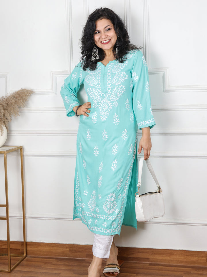 Kalakaar Ocean Blue Chikankari Work Modal Kurti