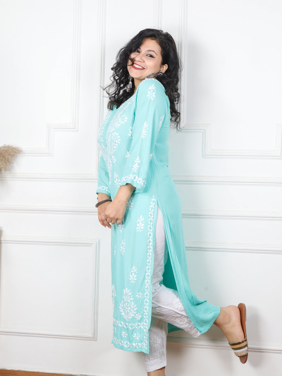 Kalakaar Ocean Blue Chikankari Work Modal Kurti