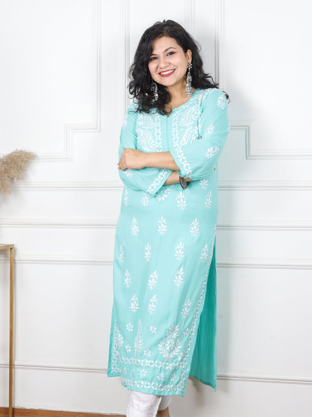Kalakaar Ocean Blue Chikankari Work Modal Kurti