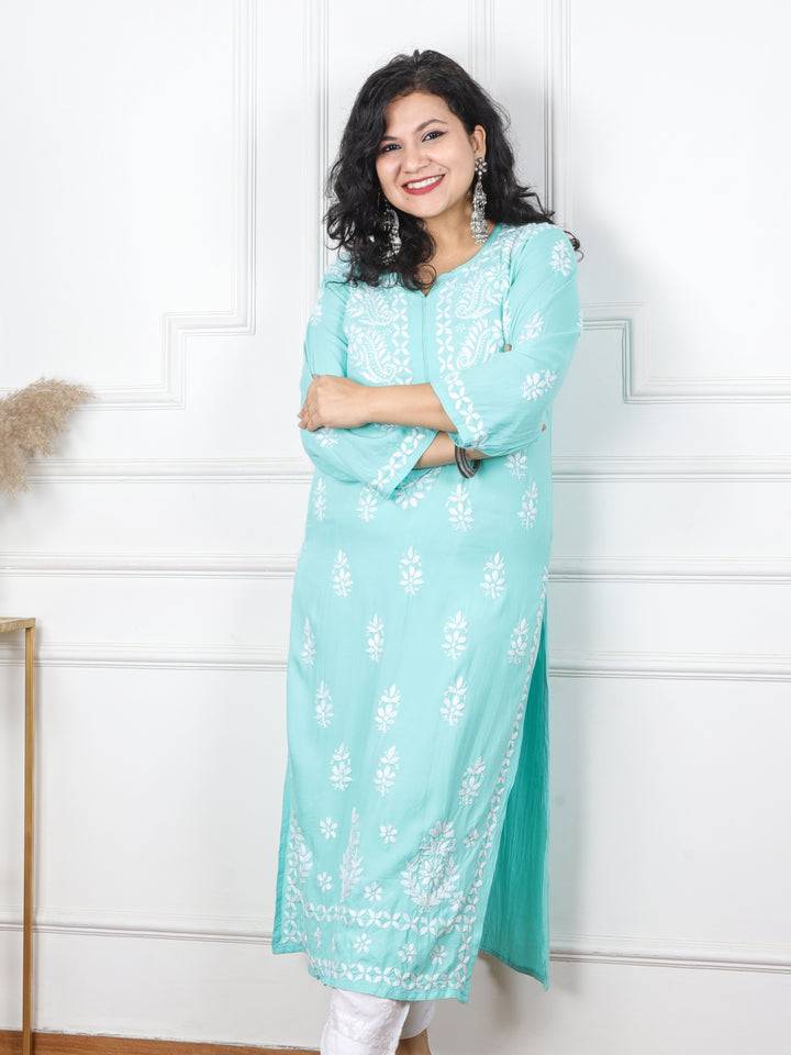 Kalakaar Ocean Blue Chikankari Work Modal Kurti