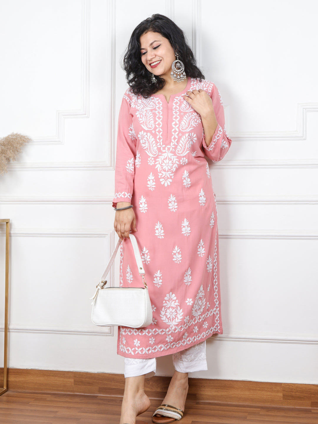 Kalakaar Rouge Pink Chikankari Work Modal Kurti